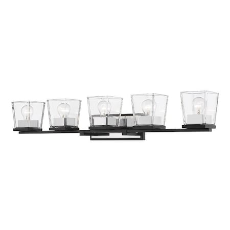 Z-Lite Bleeker Street 5 Light Vanity, Matte Black & Clear 475-5V-MB-CH